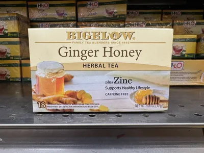 Herbal ginger tea with honey and zinc. Caffeine-free
