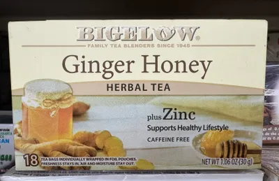 Ginger tea bags that contain honey and zinc. Caffeine free