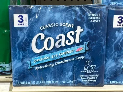 Pack of three deodorant soap bars from Coast Soap to enhance freshness after showering.