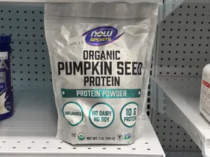 Organic pumpkin seed protein powder from the Now Sports brand. 10g protein per serving.
