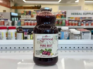 Organic pure beet juice (not from concentrate). 