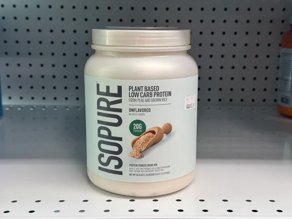 Plant-based protein powder drink mix made from peas and brown rice.