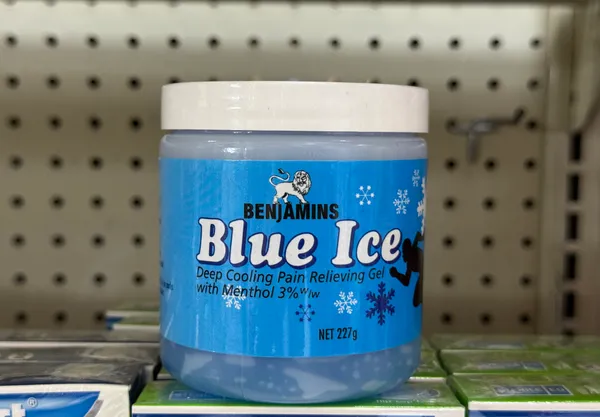 Benjamin’s Blue Ice pain relieving gel. This gel contains 3% menthol and helps to cool the affected area.